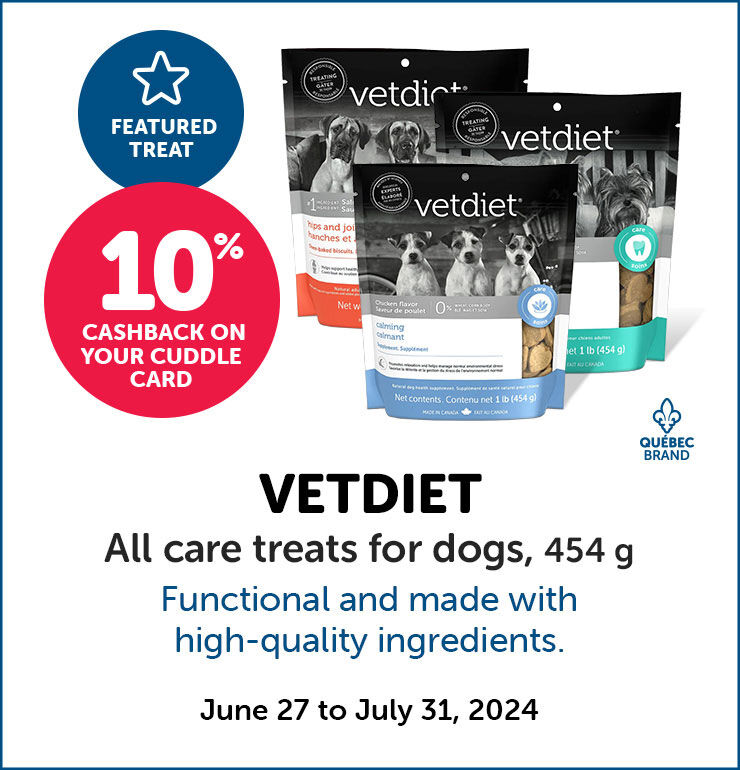 10% Cashback on your Cuddle Card with purchase of Vetdiet All care treats for dogs 454g