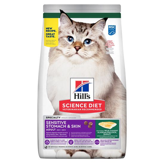 Nourriture sèche « Sensitive Stomach & Skin » recette de farine de goberge et d’orge pour chats adultes, 1,58 kg Image NaN