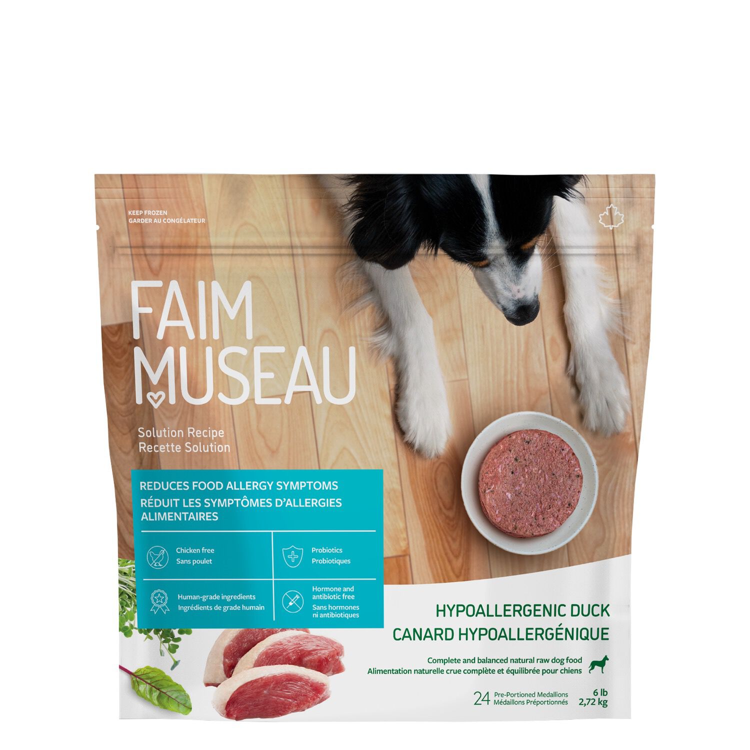 Raw dog food hypoallergenic duck Faim Museau Mondou