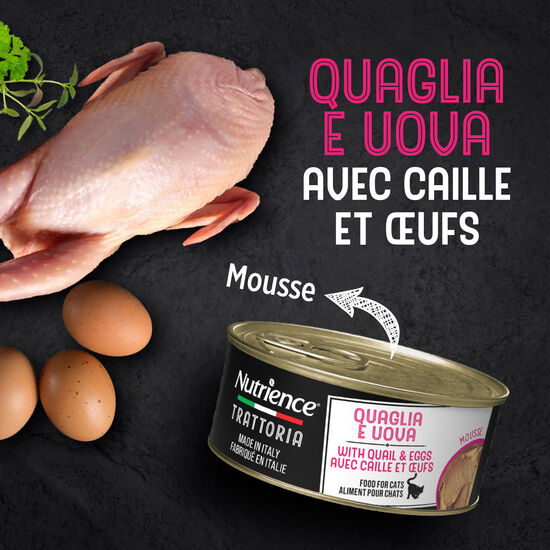 Nourriture humide Trattoria avec caille et œufs pour chats, 85 g Image NaN