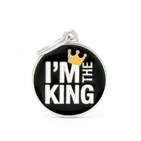 Round Shaped I'm The King Black I.D. Tag, Large