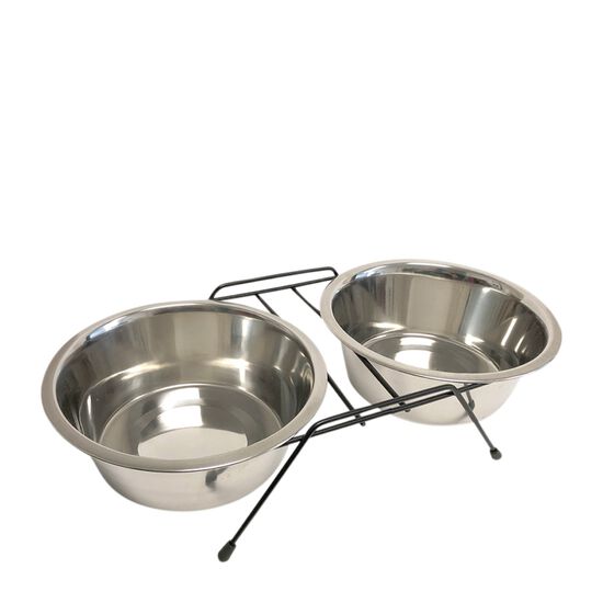 Double stainless steel bowls with rack Image NaN