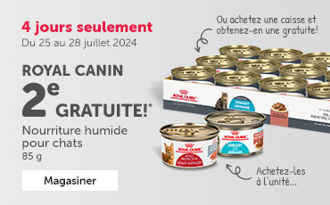 Du 25 au 28 juillet, obtenez la 2e conserve de nourriture humide Royal Canin pour chats gratuitement.