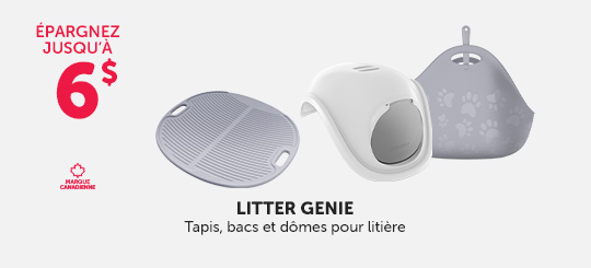 Épargnez jusqu'à 6$ sur les tapis, bacs et dômes à litière Litter Genie.