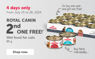 From July 25 to 28, get the 2nd can of Royal Canin wet food for cats free.