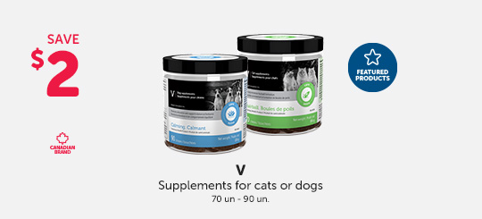 Save $2 on V brand supplements for cats or dogs (70-90 units)