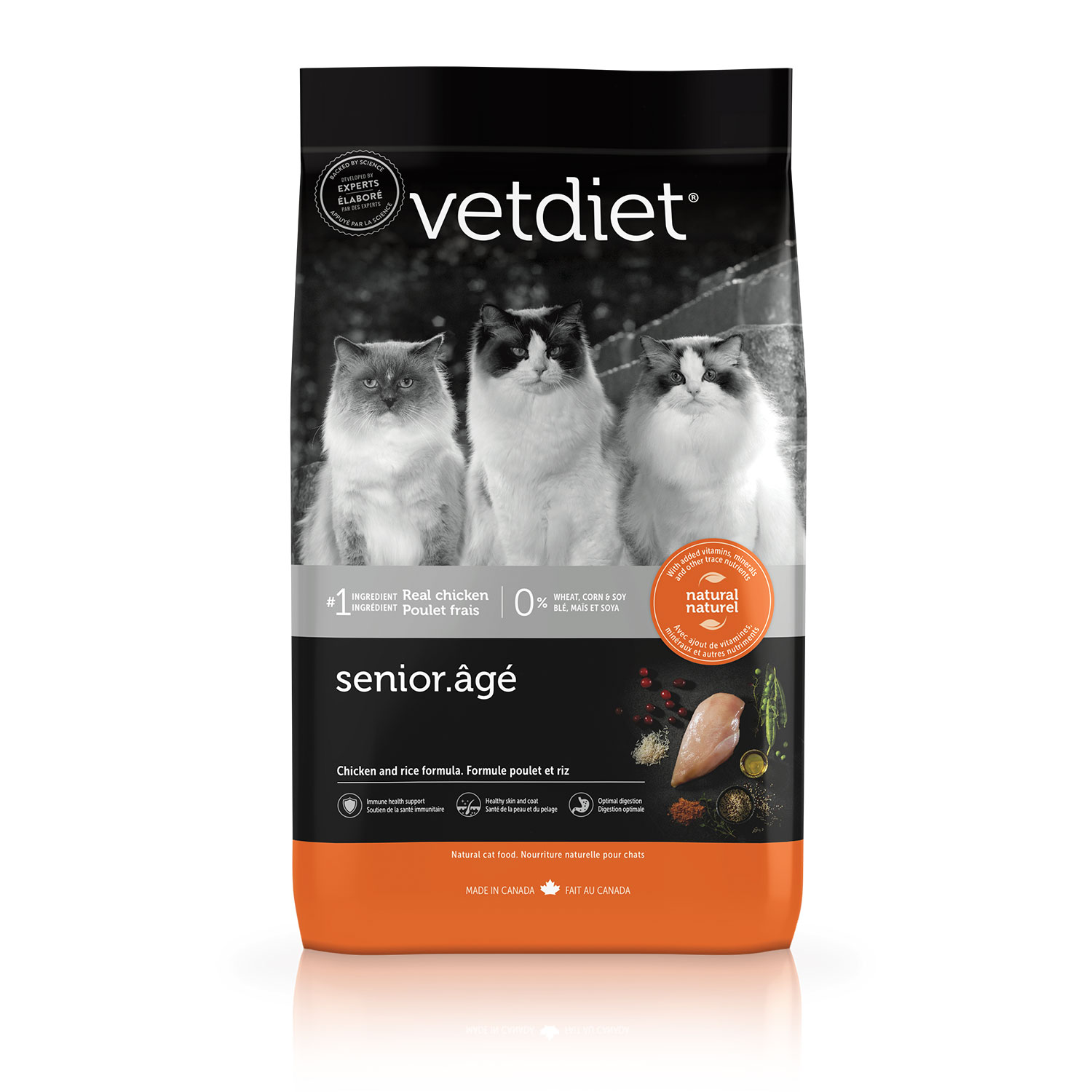 Chicken dry food for indoor senior cat Vetdiet Mondou